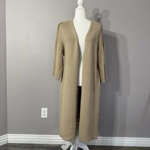 NWT Soft Surroundings Womens L Sand Dune Tan Duster Lucera Cardigan Knit Boho